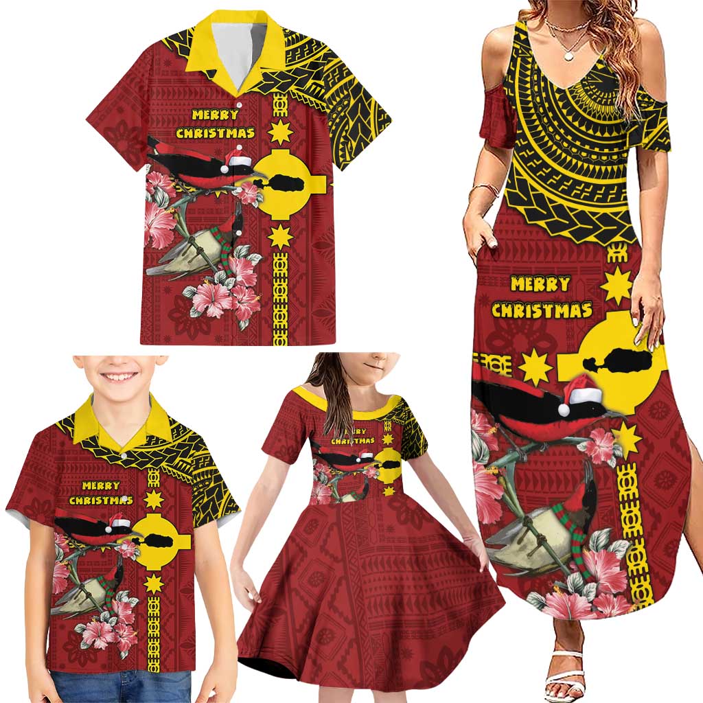 Rotuma Christmas Family Matching Summer Maxi Dress and Hawaiian Shirt Rotuma Myzomela Birds With Hibiscus Flowers - Polynesian Pride
