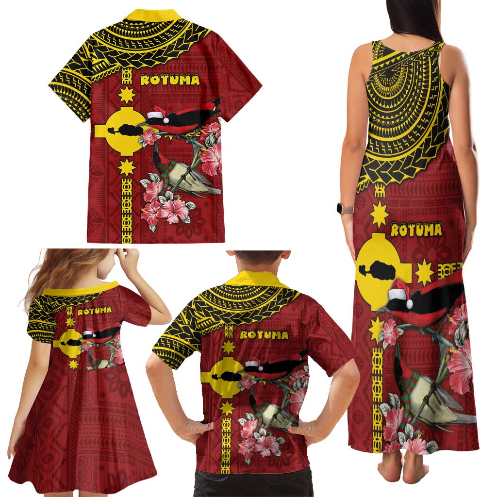 Rotuma Christmas Family Matching Tank Maxi Dress and Hawaiian Shirt Rotuma Myzomela Birds With Hibiscus Flowers DT05 - Polynesian Pride