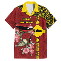 Rotuma Christmas Family Matching Tank Maxi Dress and Hawaiian Shirt Rotuma Myzomela Birds With Hibiscus Flowers DT05 Dad's Shirt - Short Sleeve Red - Polynesian Pride