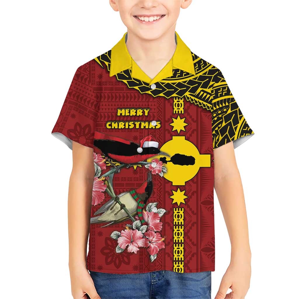 Rotuma Christmas Kid Hawaiian Shirt Rotuma Myzomela Birds With Hibiscus Flowers - Polynesian Pride