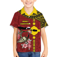 Rotuma Christmas Kid Hawaiian Shirt Rotuma Myzomela Birds With Hibiscus Flowers - Polynesian Pride