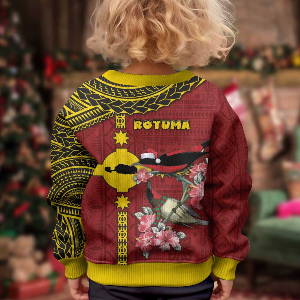 Rotuma Christmas Kid Ugly Christmas Sweater Rotuma Myzomela Birds With Hibiscus Flowers - Polynesian Pride