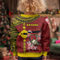 Rotuma Christmas Kid Ugly Christmas Sweater Rotuma Myzomela Birds With Hibiscus Flowers - Polynesian Pride