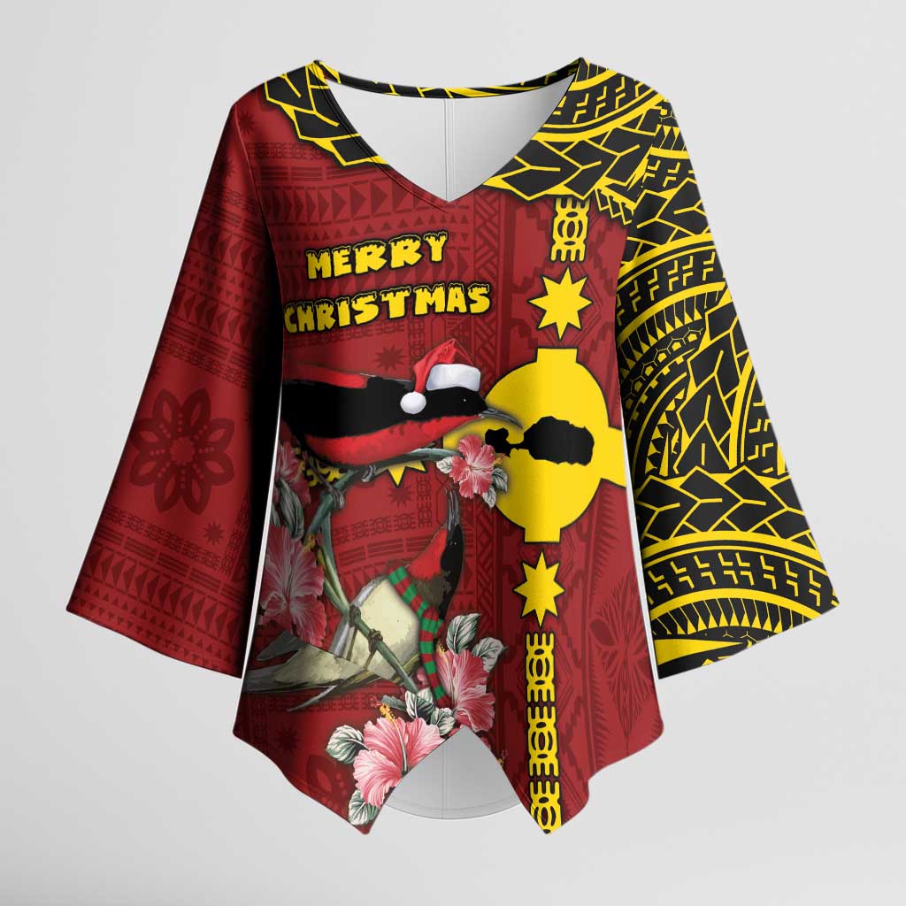 Rotuma Christmas Kimono Sleeve Blouse Rotuma Myzomela Birds With Hibiscus Flowers - Polynesian Pride