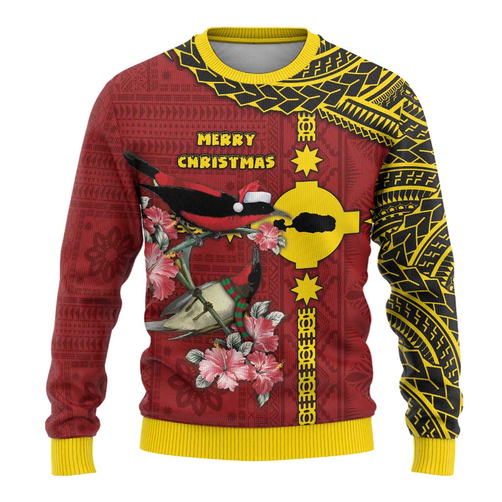 Rotuma Christmas Ugly Christmas Sweater Rotuma Myzomela Birds With Hibiscus Flowers - Polynesian Pride