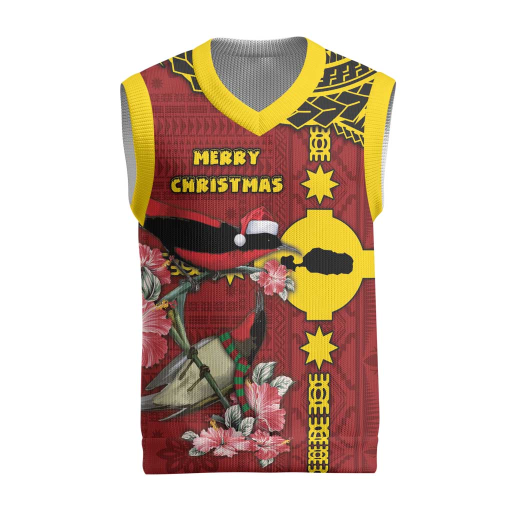 Rotuma Christmas Knitted V-Neck Vest Rotuma Myzomela Birds With Hibiscus Flowers - Polynesian Pride