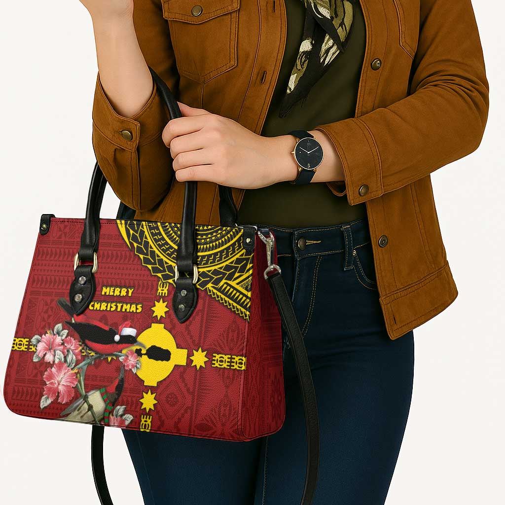 Rotuma Christmas Leather Bag Rotuma Myzomela Birds With Hibiscus Flowers - Polynesian Pride