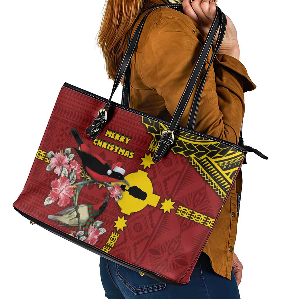 Rotuma Christmas Leather Tote Bag Rotuma Myzomela Birds With Hibiscus Flowers - Polynesian Pride