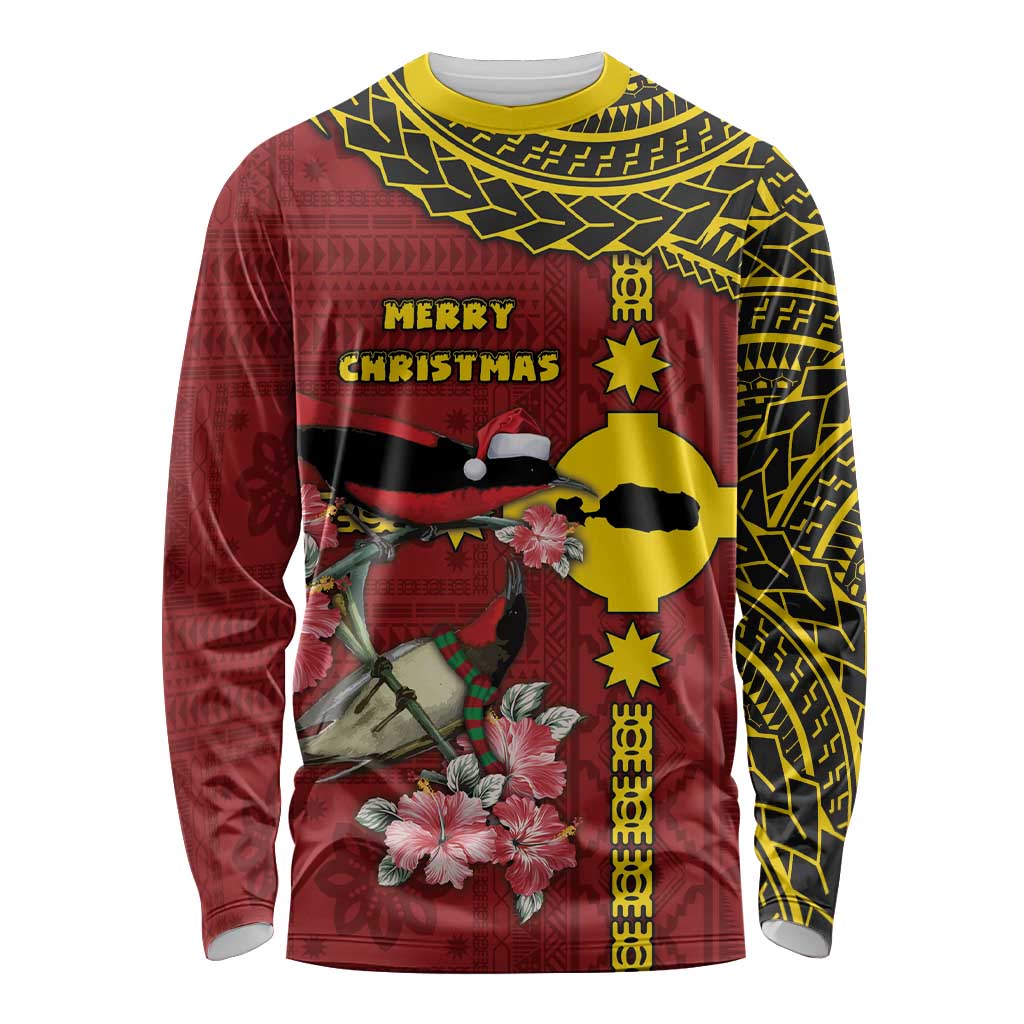 Rotuma Christmas Long Sleeve Shirt Rotuma Myzomela Birds With Hibiscus Flowers - Polynesian Pride