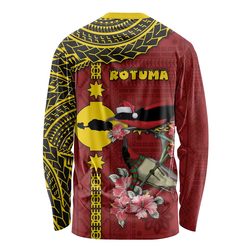 Rotuma Christmas Long Sleeve Shirt Rotuma Myzomela Birds With Hibiscus Flowers - Polynesian Pride