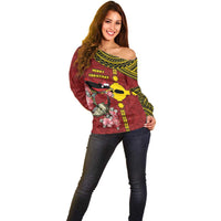 Rotuma Christmas Off Shoulder Sweater Rotuma Myzomela Birds With Hibiscus Flowers - Polynesian Pride