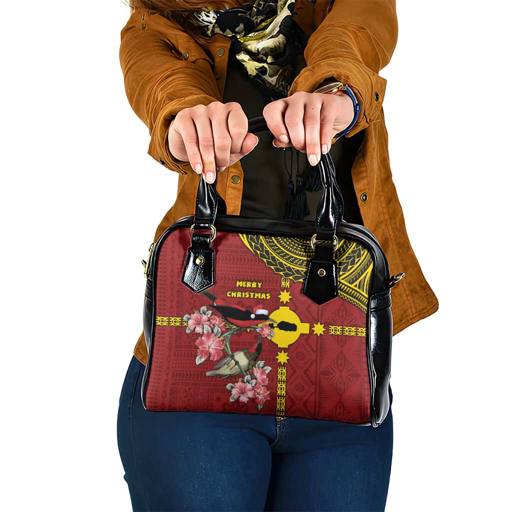 Rotuma Christmas Shoulder Handbag Rotuma Myzomela Birds With Hibiscus Flowers - Polynesian Pride