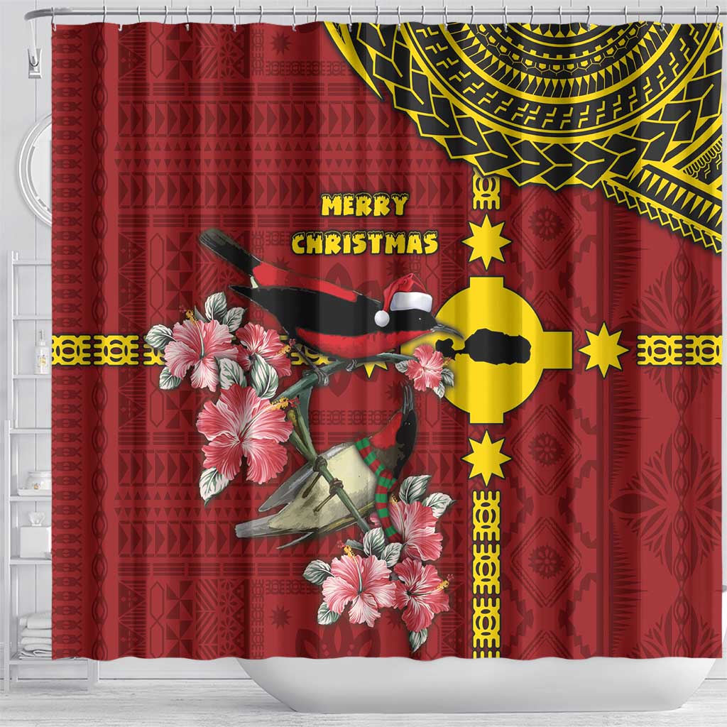 Rotuma Christmas Shower Curtain Rotuma Myzomela Birds With Hibiscus Flowers DT05 - Polynesian Pride