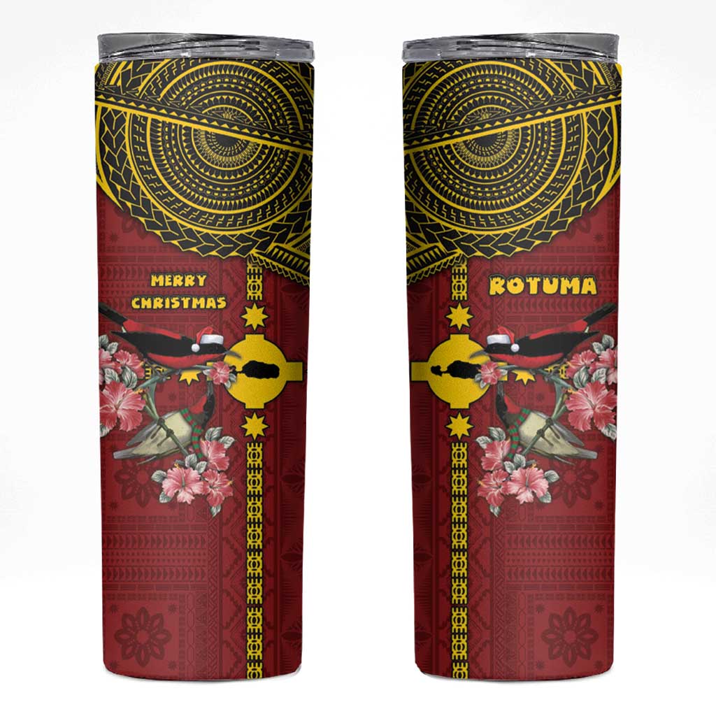 Rotuma Christmas Skinny Tumbler Rotuma Myzomela Birds With Hibiscus Flowers DT05 Red - Polynesian Pride