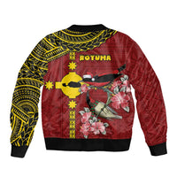 Rotuma Christmas Sleeve Zip Bomber Jacket Rotuma Myzomela Birds With Hibiscus Flowers - Polynesian Pride