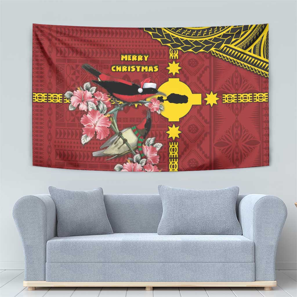 Rotuma Christmas Tapestry Rotuma Myzomela Birds With Hibiscus Flowers - Polynesian Pride