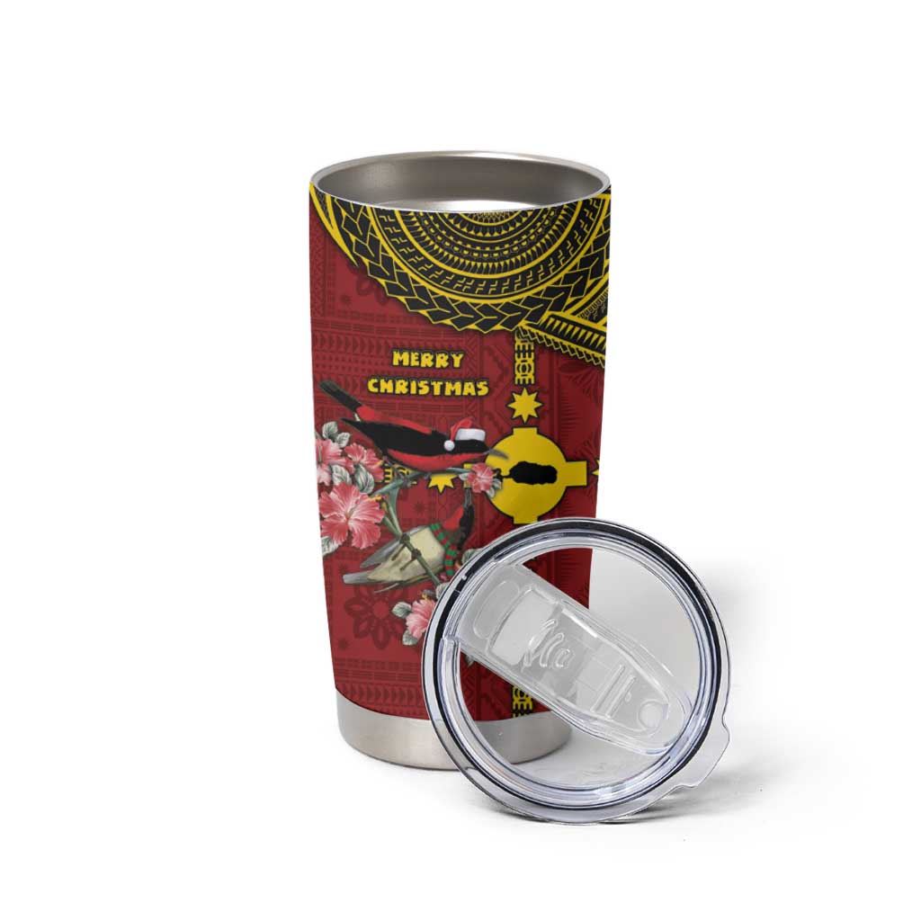 Rotuma Christmas Tumbler Cup Rotuma Myzomela Birds With Hibiscus Flowers - Polynesian Pride