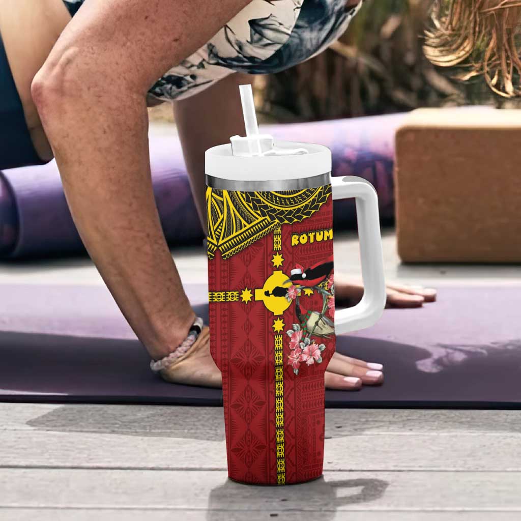 Rotuma Christmas Tumbler With Handle Rotuma Myzomela Birds With Hibiscus Flowers - Polynesian Pride