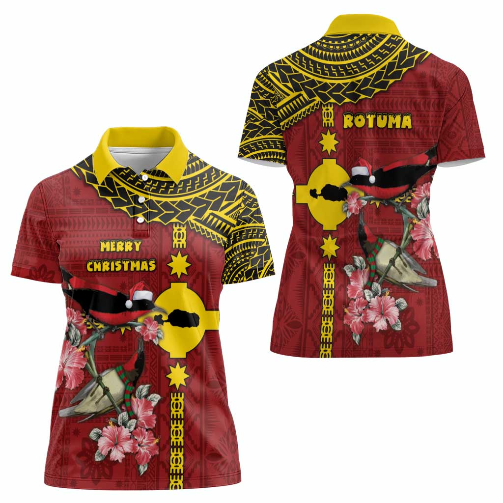 Rotuma Christmas Women Polo Shirt Rotuma Myzomela Birds With Hibiscus Flowers - Polynesian Pride