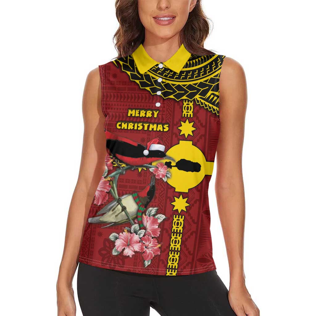 Rotuma Christmas Women Sleeveless Polo Shirt Rotuma Myzomela Birds With Hibiscus Flowers DT05 - Polynesian Pride