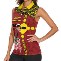 Rotuma Christmas Women Sleeveless Polo Shirt Rotuma Myzomela Birds With Hibiscus Flowers DT05 - Polynesian Pride