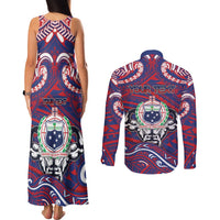 Personalised Samoa Gym Couples Matching Tank Maxi Dress and Long Sleeve Button Shirt Muscle Samoan Tribal Waves - Polynesian Pride