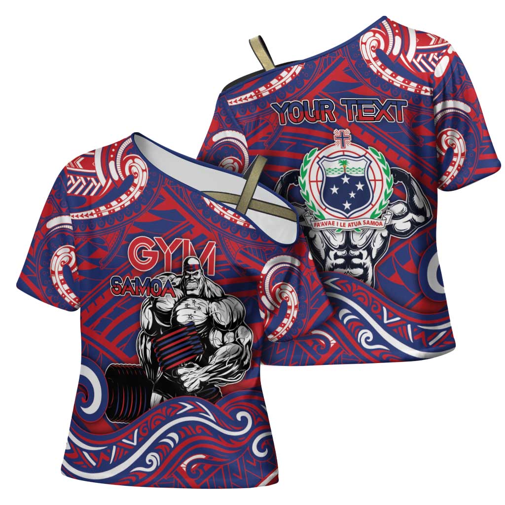 Personalised Samoa Gym Cross Shoulder Shirt Muscle Samoan Tribal Waves - Polynesian Pride