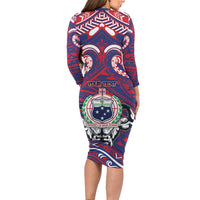 Personalised Samoa Gym Family Matching Long Sleeve Bodycon Dress and Hawaiian Shirt Muscle Samoan Tribal Waves DT05 - Polynesian Pride