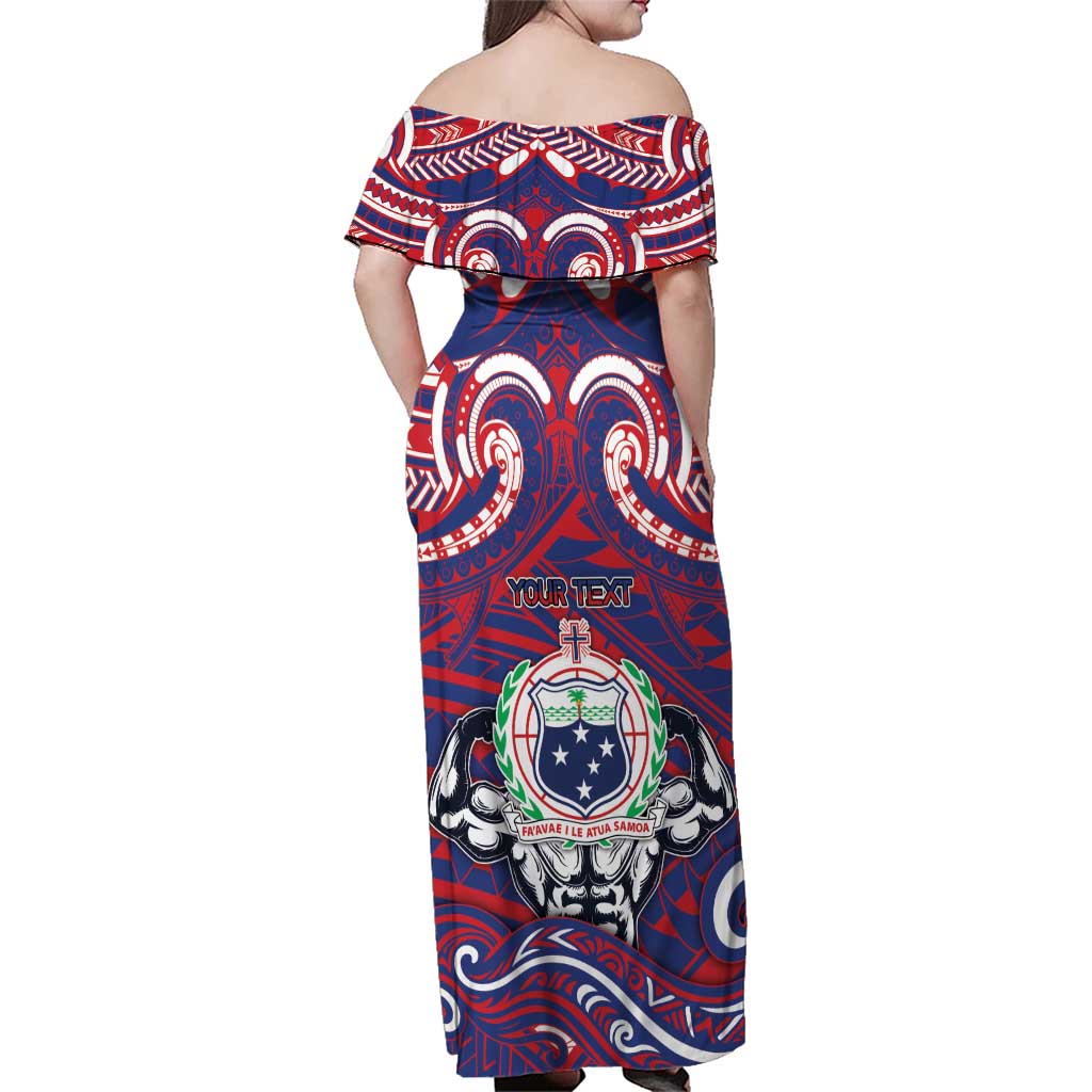 Personalised Samoa Gym Family Matching Off Shoulder Maxi Dress and Hawaiian Shirt Muscle Samoan Tribal Waves DT05 - Polynesian Pride
