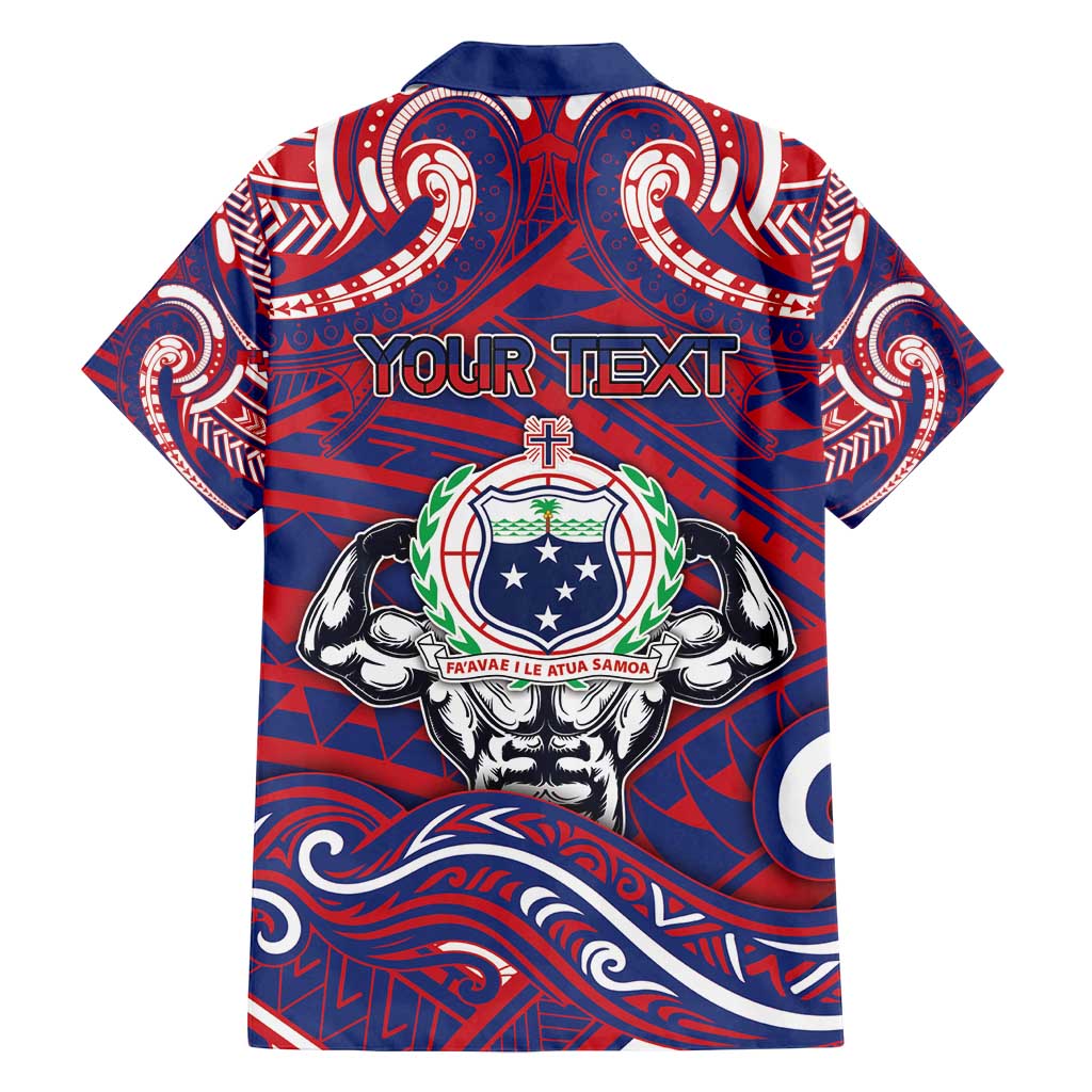 Personalised Samoa Gym Family Matching Off Shoulder Short Dress and Hawaiian Shirt Muscle Samoan Tribal Waves DT05 - Polynesian Pride