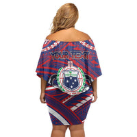 Personalised Samoa Gym Family Matching Off Shoulder Short Dress and Hawaiian Shirt Muscle Samoan Tribal Waves DT05 - Polynesian Pride