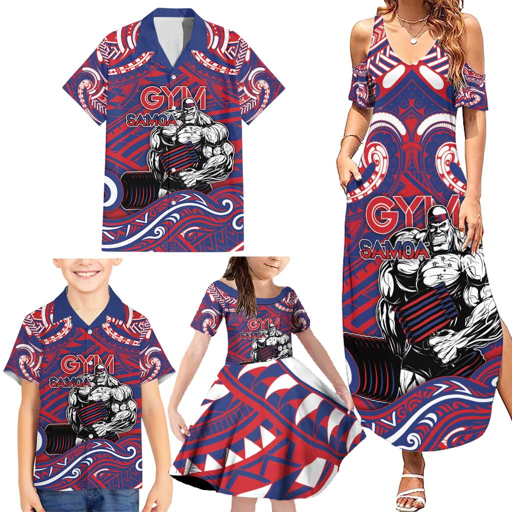 Personalised Samoa Gym Family Matching Summer Maxi Dress and Hawaiian Shirt Muscle Samoan Tribal Waves DT05 - Polynesian Pride