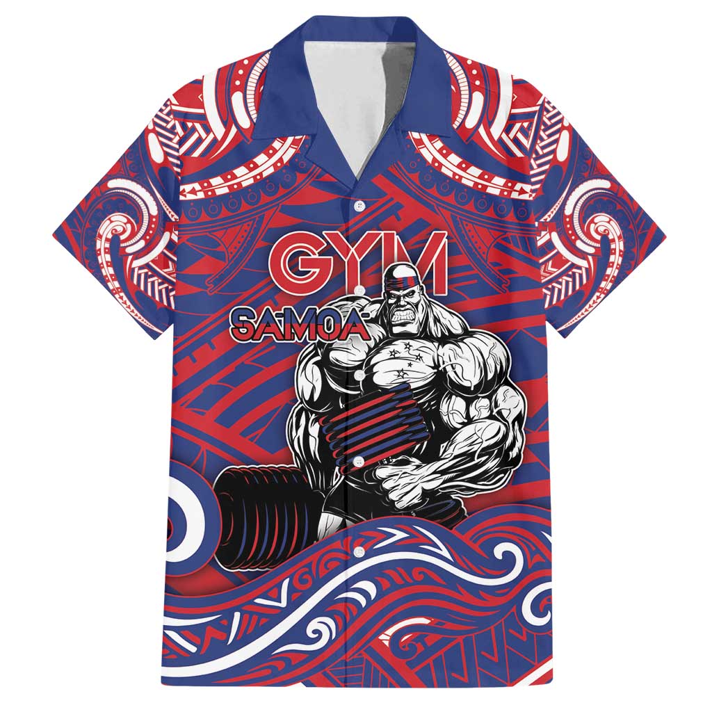 Personalised Samoa Gym Family Matching Summer Maxi Dress and Hawaiian Shirt Muscle Samoan Tribal Waves DT05 Dad's Shirt - Short Sleeve Navy - Polynesian Pride