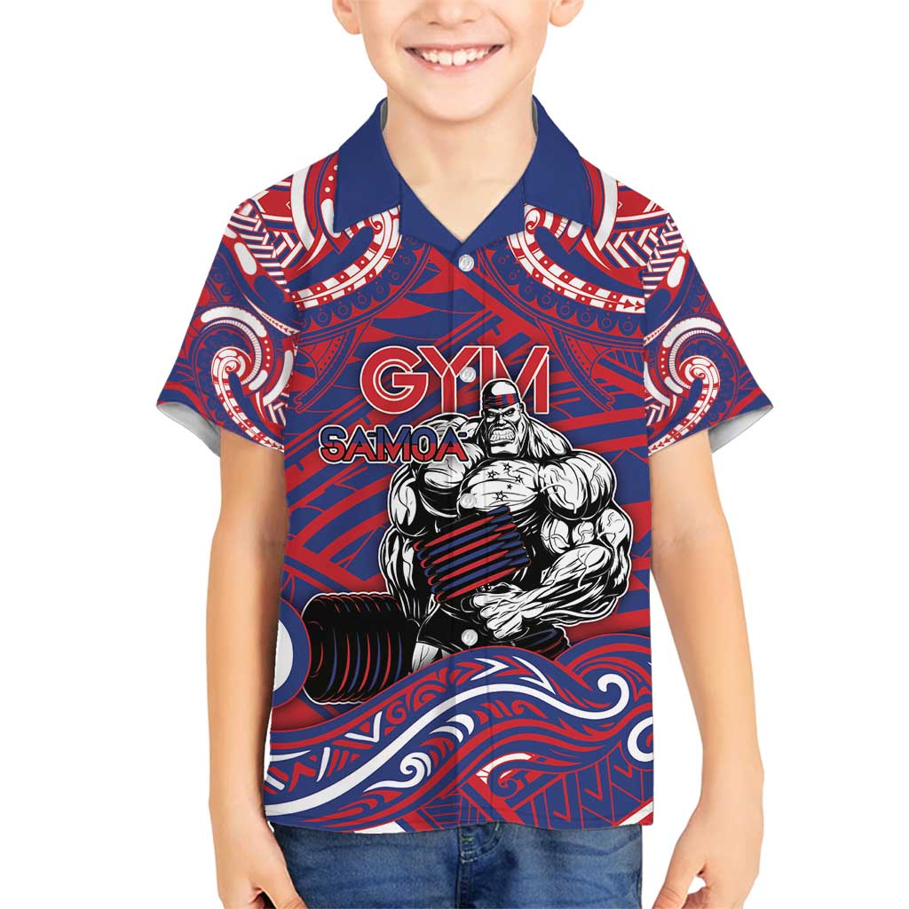 Personalised Samoa Gym Family Matching Summer Maxi Dress and Hawaiian Shirt Muscle Samoan Tribal Waves DT05 Son's Shirt Navy - Polynesian Pride