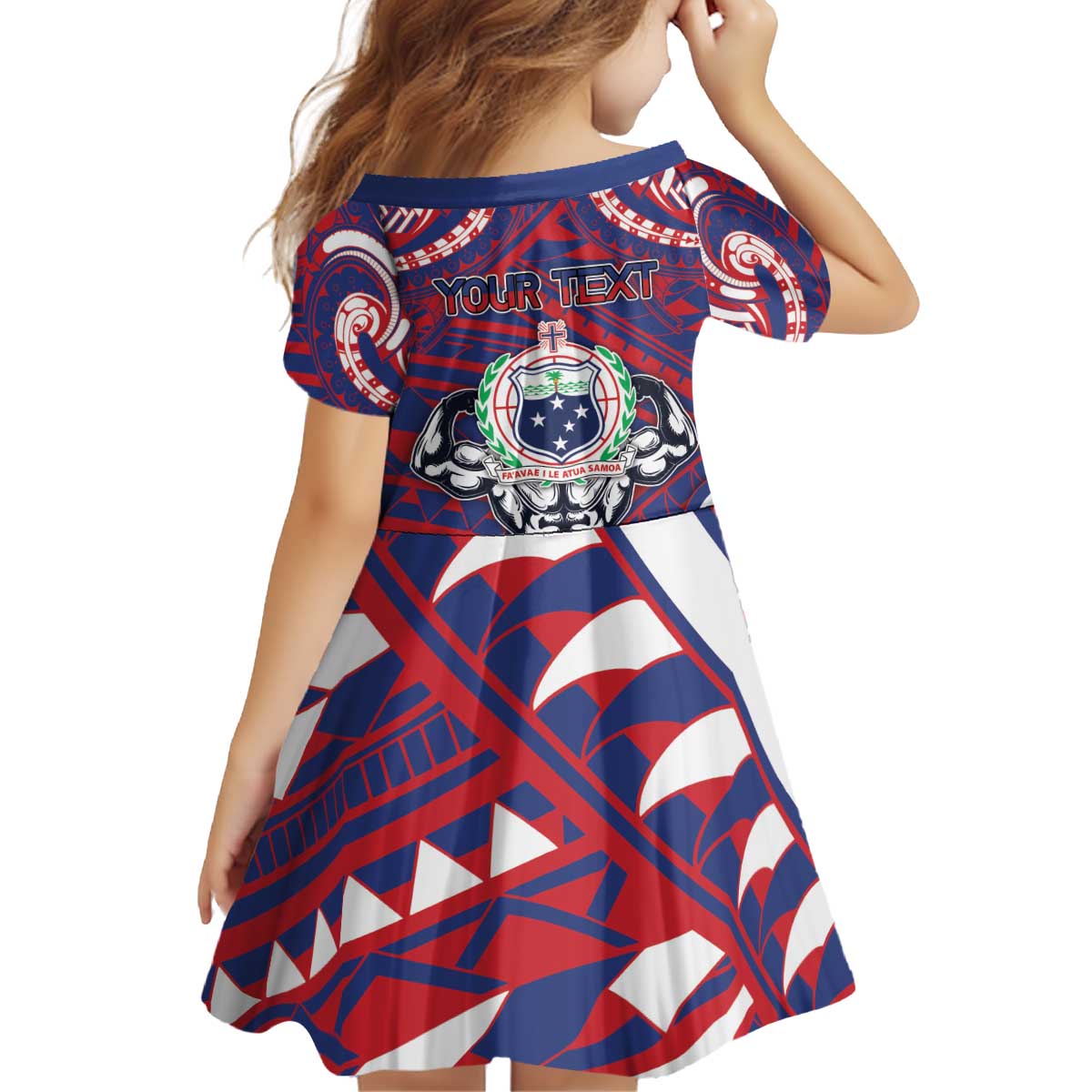 Personalised Samoa Gym Kid Short Sleeve Dress Muscle Samoan Tribal Waves - Polynesian Pride