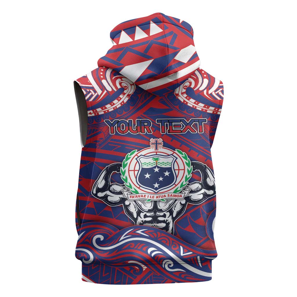Personalised Samoa Gym Sleeveless Zip Hoodie Muscle Samoan Tribal Waves - Polynesian Pride