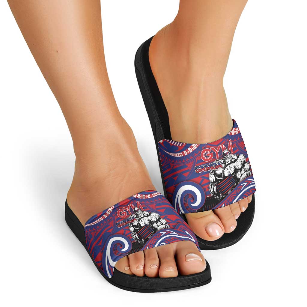 Samoa Gym Slide Sandals Muscle Samoan Tribal Waves - Polynesian Pride