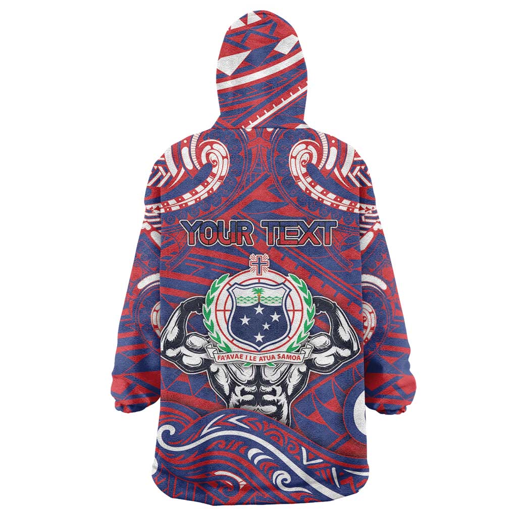Personalised Samoa Gym Wearable Blanket Hoodie Muscle Samoan Tribal Waves - Polynesian Pride