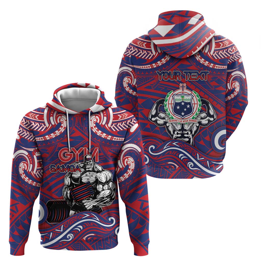 Personalised Samoa Gym Zip Hoodie Muscle Samoan Tribal Waves - Polynesian Pride