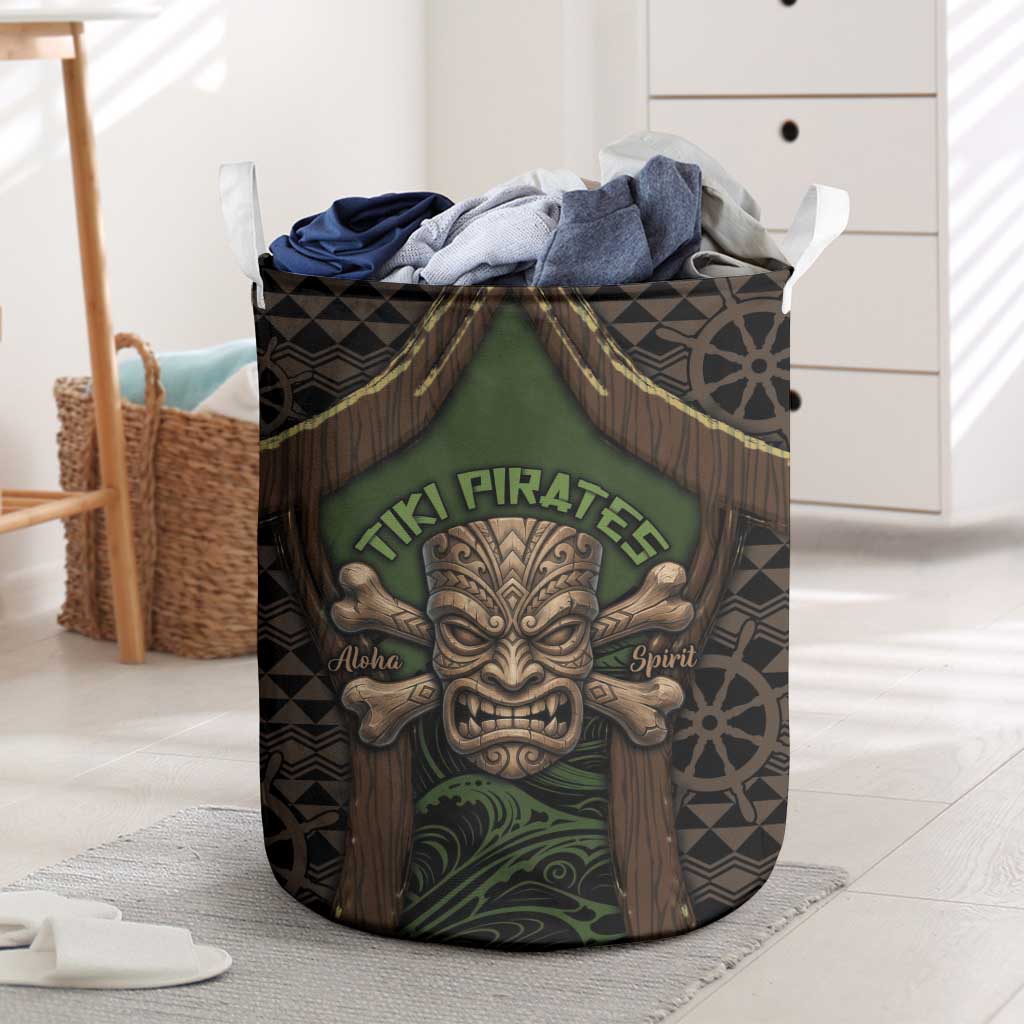Hawaii Tiki Pirates Laundry Basket Kakau Pattern Polynesian Style