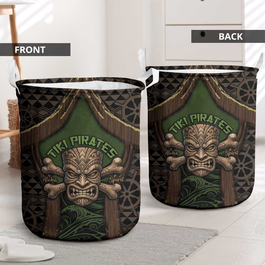 Hawaii Tiki Pirates Laundry Basket Kakau Pattern Polynesian Style