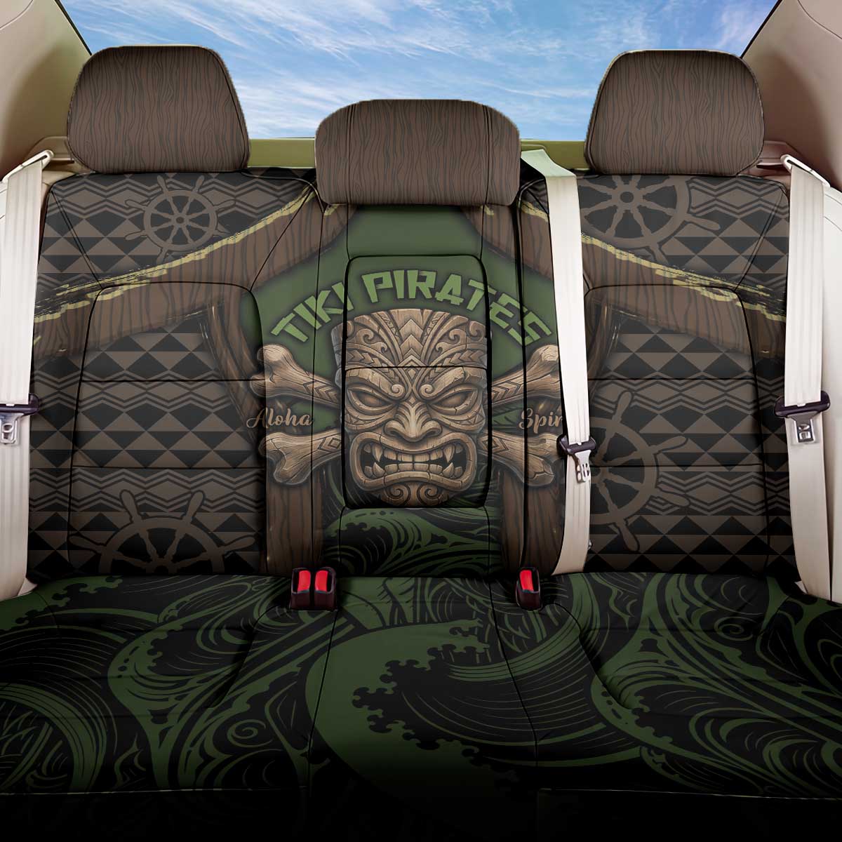 Hawaii Tiki Pirates Back Car Seat Cover Kakau Pattern Polynesian Style