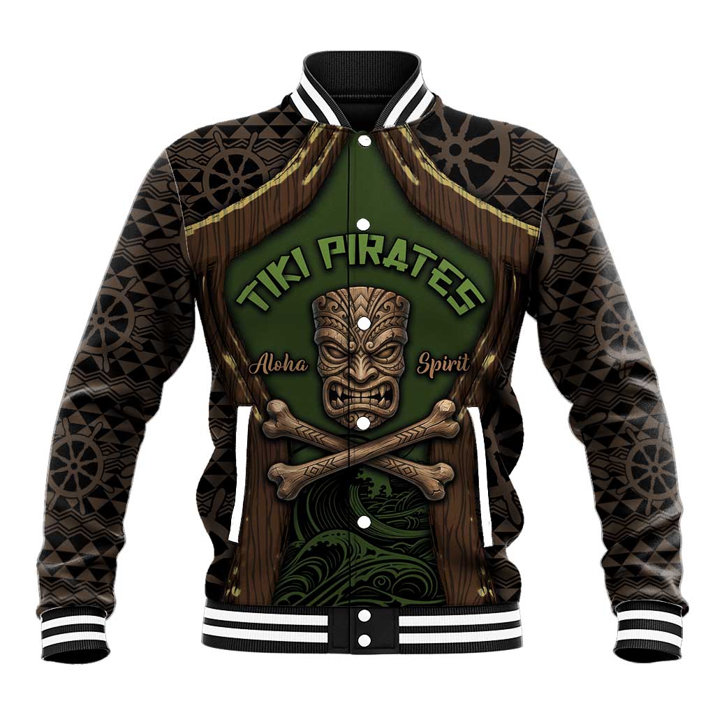 Personalised Hawaii Tiki Pirates Baseball Jacket Kakau Pattern Polynesian Style