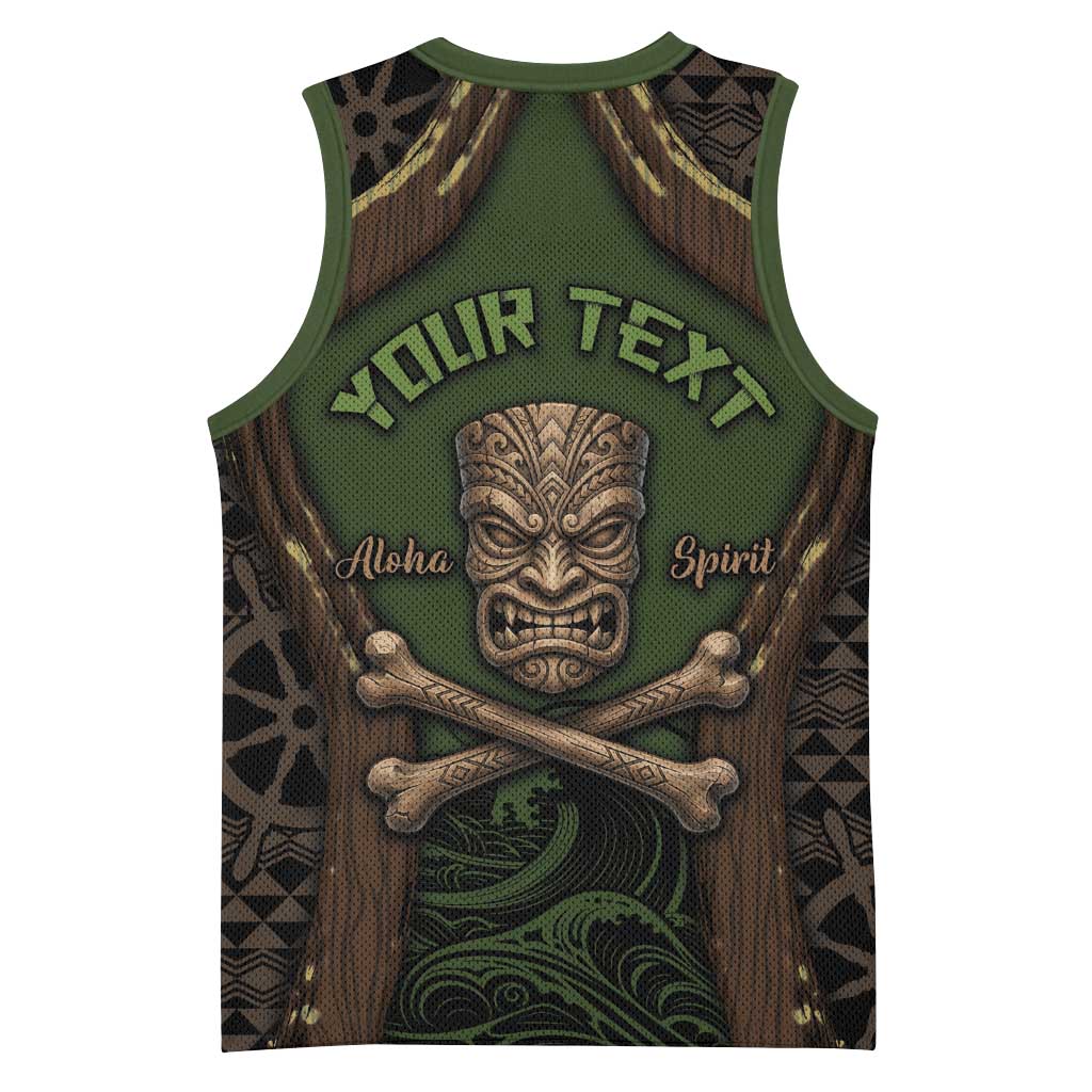 Personalised Hawaii Tiki Pirates Basketball Jersey Kakau Pattern Polynesian Style