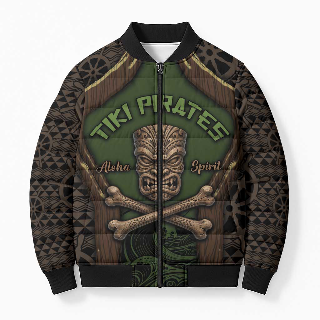 Personalised Hawaii Tiki Pirates Bomber Puffer Jacket Kakau Pattern Polynesian Style
