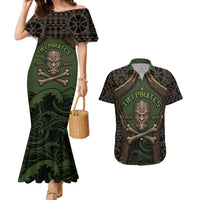 Personalised Hawaii Tiki Pirates Couples Matching Mermaid Dress and Hawaiian Shirt Kakau Pattern Polynesian Style