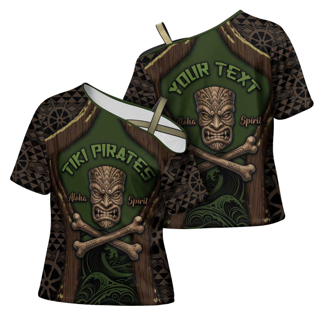 Personalised Hawaii Tiki Pirates Cross Shoulder Shirt Kakau Pattern Polynesian Style