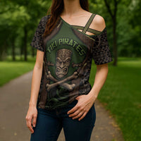 Personalised Hawaii Tiki Pirates Cross Shoulder Shirt Kakau Pattern Polynesian Style