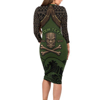 Personalised Hawaii Tiki Pirates Family Matching Long Sleeve Bodycon Dress and Hawaiian Shirt Kakau Pattern Polynesian Style DT05 - Polynesian Pride