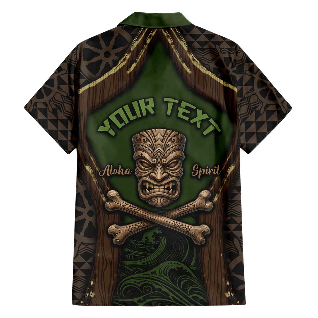Personalised Hawaii Tiki Pirates Family Matching Off Shoulder Short Dress and Hawaiian Shirt Kakau Pattern Polynesian Style